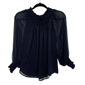 Topshop Black Sheer Long Sleeve Top Blouse Womens Size 8
